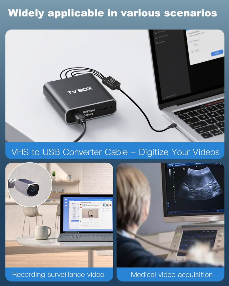 VHS to Digital Converter,USB-A/USB-C Video 1080P Capture Card,RCA/AV to USB2.0 Audio Video Transfer Grabber,Convert Analog VHS VCR Hi8 Mini DV to Digital Converter,for PC DVD Tape Camera