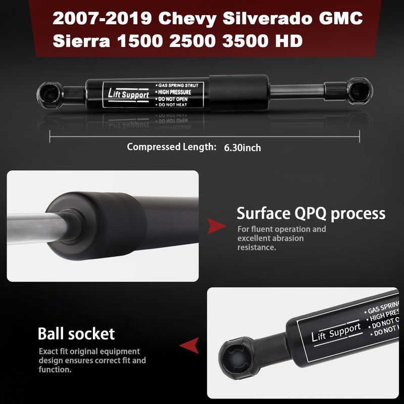 Heavy Duty Truck Tailgate Assist Kit - Gas Lift Supports for 2007-2019 Chevy Silverado & GMC Sierra 1500/2500/3500HD | Dampened Strut Shock Absorber | Easy No-Drill Installation