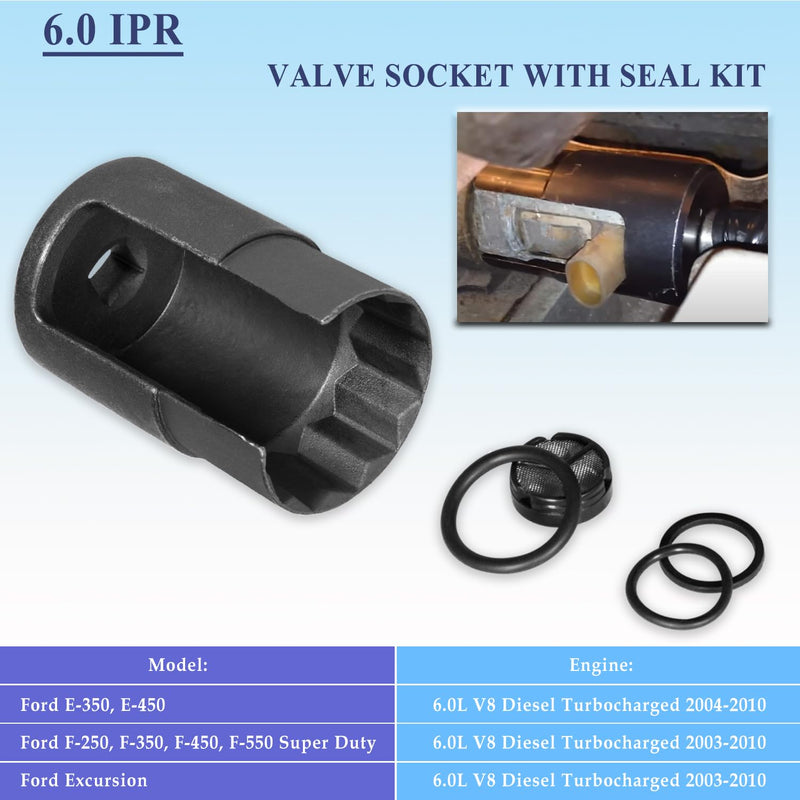 Bonbo 6.0 IPR Valve Socket & Oil Rail Adapters Kit & 6.0 High Pressure Oil Pump IPR Valve Air Test Fitting Tool with Seal Kit, Fits for Ford 6.0L Powerstroke Diesel Engine (8 Pack) 8PCS Set