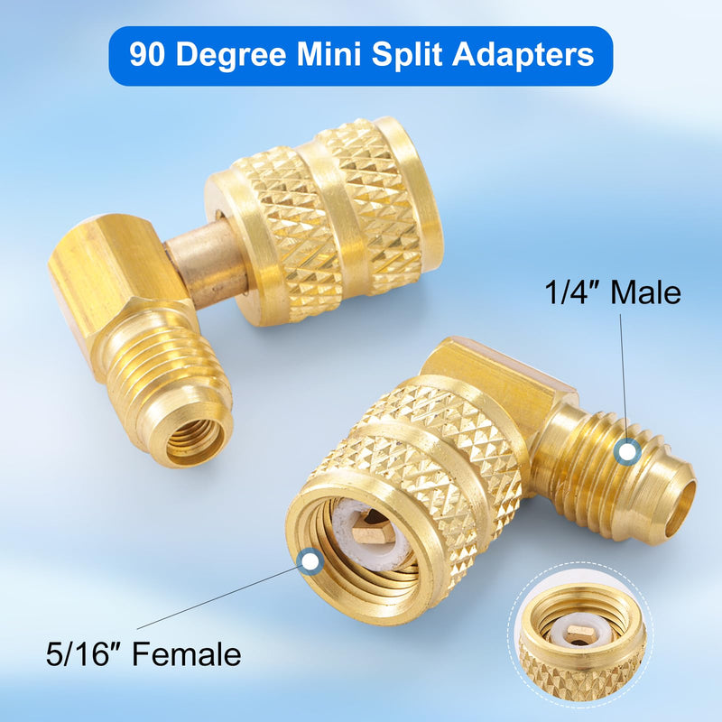 R410A Mini Split Adapters, 90 Degree Refrigerant Hose Adapter, R410A Charging Vacuum Port 1/4 Male to 5/16 Female, Low Loss Fittings HVAC 90 Degree-1/4 x 5/16