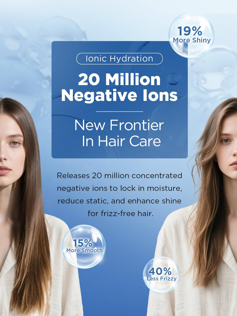 Ionic Hair Dryer 2000W Fast Drying with Diffuser & Concentrator, Blue | 2000W Fast Drying, Negative Ion Care, Foldable Design, Diffuser, Concentrator, Home, Travel Use Skyblue