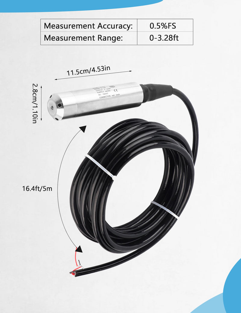 Liquid Level Sensor Cable Submersible Transmitter Water Level Sensor Detector Cable, IP68 Liquid Level Transducer, 4-20mA Water Level Sensor Detector 0-39.37 inch