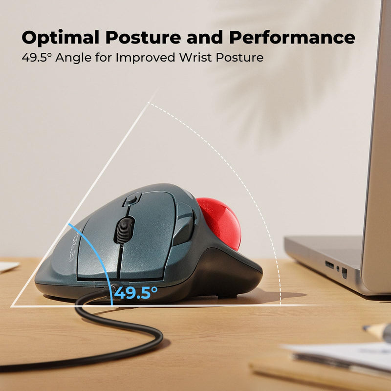 Trackball Mouse Wired, Ergonomic Comfort Design Reduces Muscle Strain, USB Plug&Play, Easy Thumb Control, Precision Tracking with 5 Adjustable DPI, RGB Rollerball Mouse Compatible for PC, Mac, Windows C-Red
