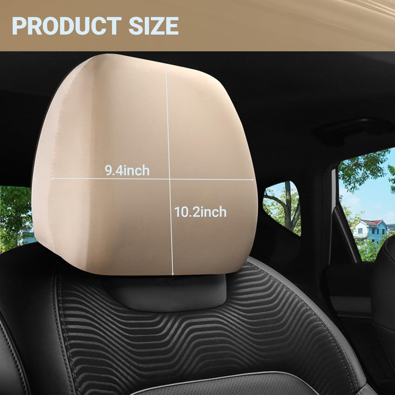 Car Seat Headrest Cover, 2 PCS Stretch Breathable Car Head Rest Protector, Universal Soft Head Rest Dust Cover, Reusable Flexible Headrest Protector for Most Cars, Vans, Trucks (Beige) Beige