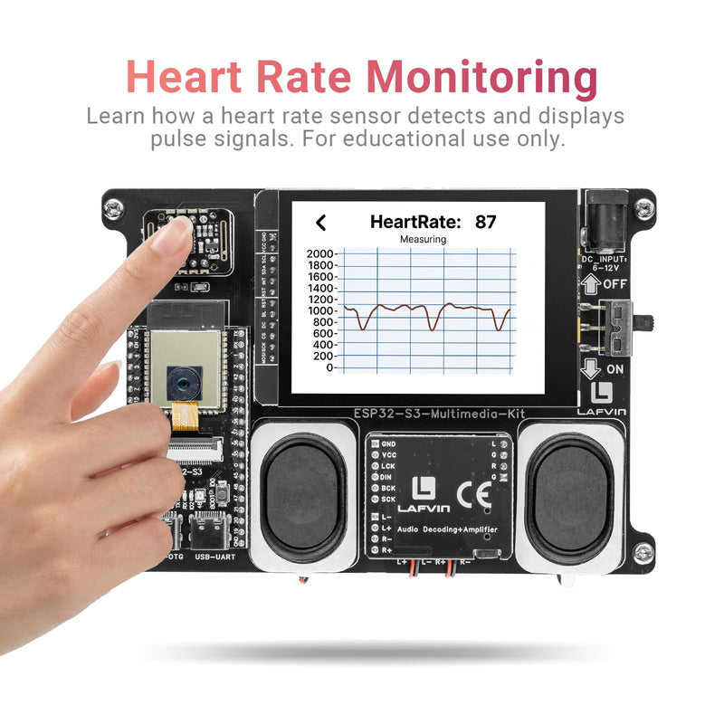LAFVIN ESP32-S3 Multimedia Development Kit with 2.8" Capacitive Touch Screen, OV3660 Camera Stereo Speaker Heart Rate Sensor, Support LVGL WiFi Bluetooth