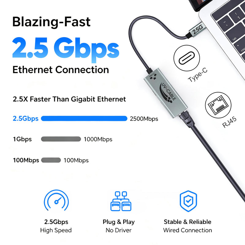 USB-C to Ethernet Adapter 2.5G, Thunderbolt 5/4/3 Compatible, Aluminum | Plug & Play, 2.5 Gigabit Type C to RJ45 Network Adapter, for NAS, MacBook Air/Pro/Neo, XPS, iPhone 17/16 Pro/Max, Laptop Grey 1