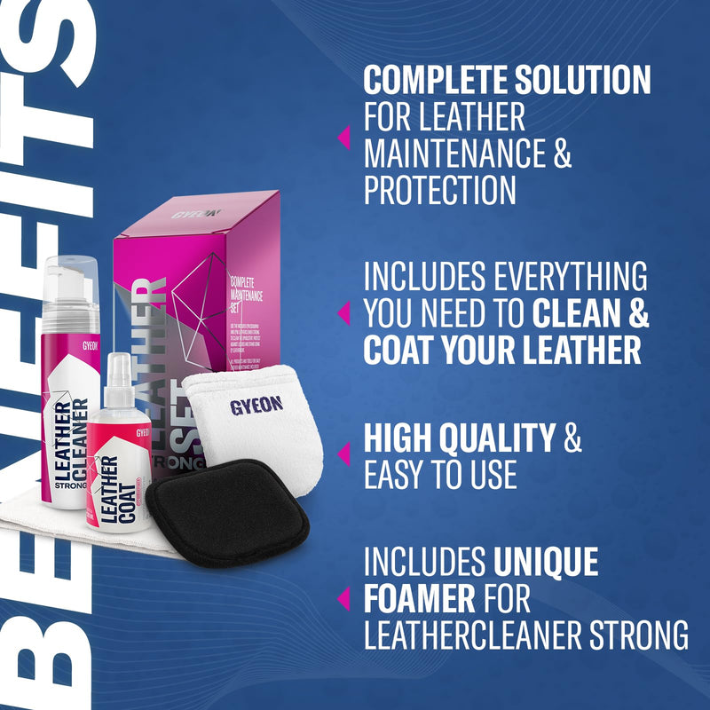 Gyeon Leather Set Strong All‑in‑One Car Leather Cleaner and Ceramic Coat Kit for Interior Protection Deep Clean Oil Removal Matte Finish Hydrophobic UV Resistant