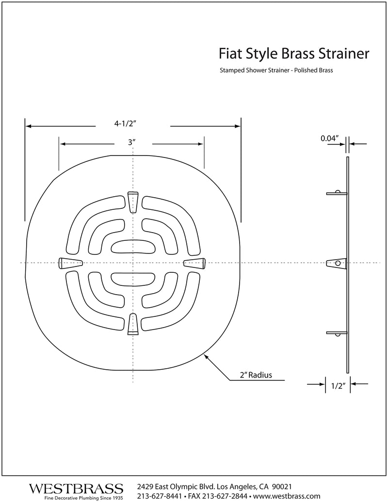 Westbrass A316-50 4-1/2" OD Brass Snap-in Shower Strainer Grid Drain Cover, Powder Coat White