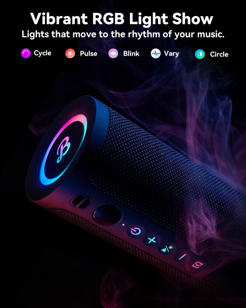BassBloom Roar 3 Portable Bluetooth Speaker,IPX6 | 20W Powerful Sound with JIKE Bass,24H Playtime,Bluetooth 5.4,RGB Lights,Wireless TWS Pairing,Outdoor for Camping and Beach