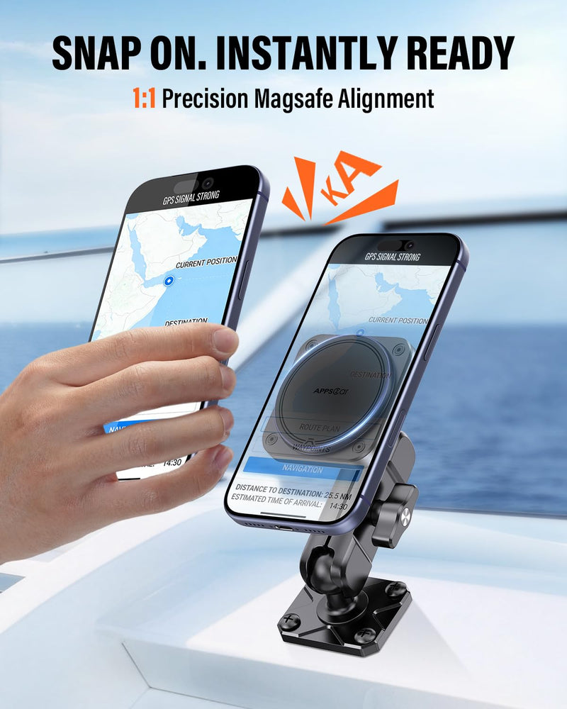 APPS2Car Alloy Magnetic Phone Mount for Boat/Truck/Car/Wall, Drill Base | 20×N55 Strong Magnets, 360° Adjustable, Durable Aluminum&ABS, Heavy Duty Phone Holder for Magsafe iPhone Samsung Most Phones