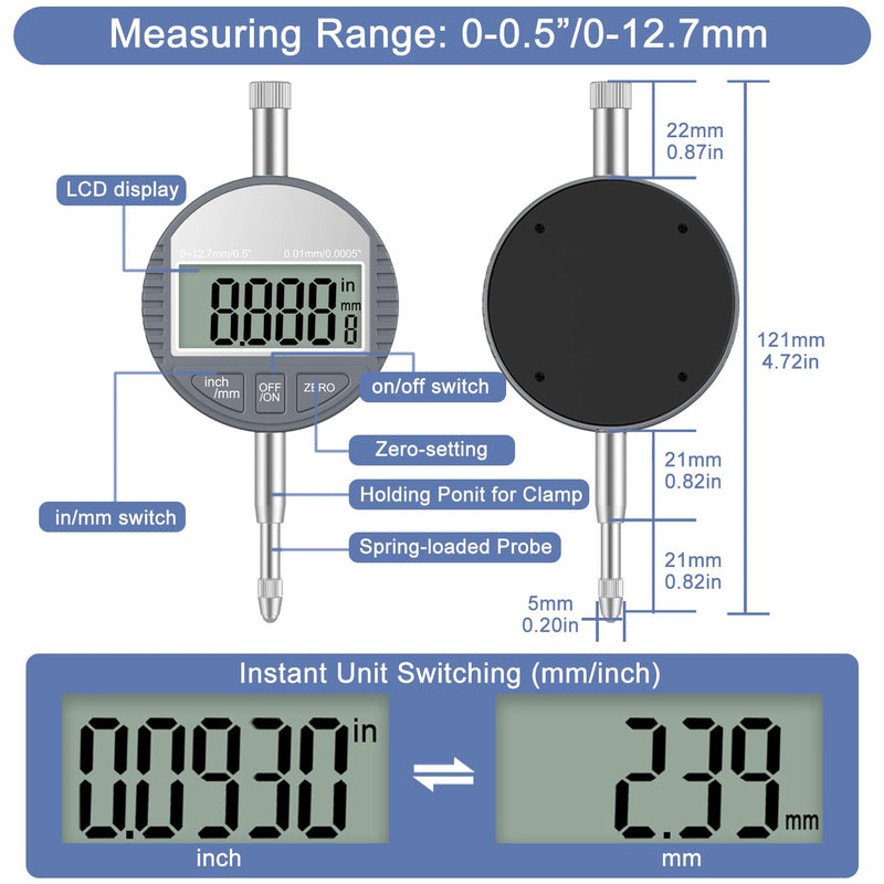 HDLNKAK Digital Dial Indicator Bore Gauges (2"-6"/0.0005"), Engine Cylinder Measurement with Carbide anvils Digital Display Bore Gauge