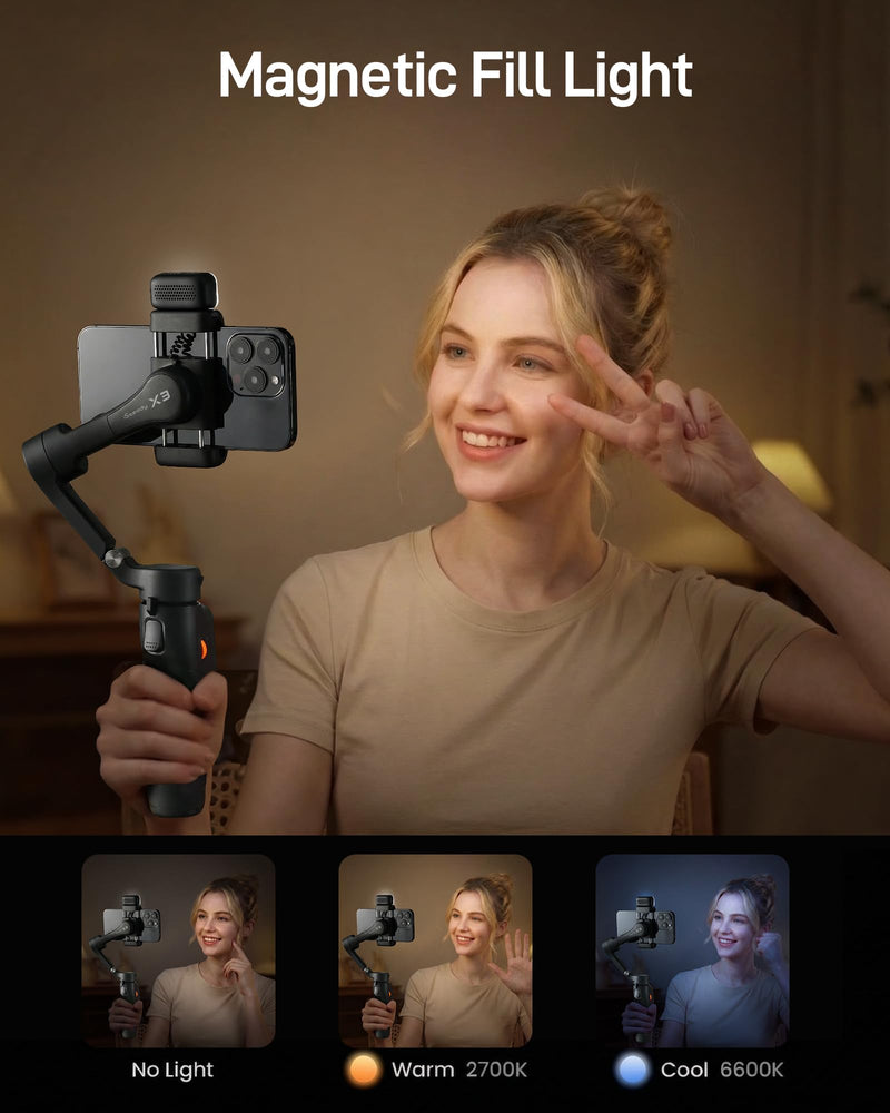 hohem iSteady X3 3-Axis Gimbal Stabilizer for iPhone & Android, Black | Detachable Remote, iSteady 8.0 Anti-Shake, Tripod & Extendable Rod, Magnetic Fill Light, AI Tracking, Foldable 0.93lb Design iSteady X3 Black
