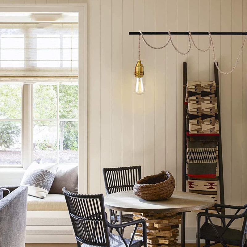 2 Pack Gold Pendant Light Cable DIY Kit, Industrial Vintage Plug in E26 Socket Hanging Lamp, Hemp Rope Hanging Lighting with Switch for Bedroom Hallway Kitchen Living Room Farmhouse(Bulb Not Included) Gold-3M-2PC