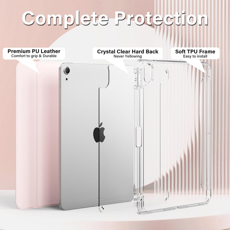 Kenke Case for iPad (A16) 11th/10th Generation 11''/10.9'' (2025/2022) | with Built-in right Side Pencil Holder，Shockproof Cover with Clear Back Shell，Anti-Yellow，Auto Wake/Sleep (Pink) Pink