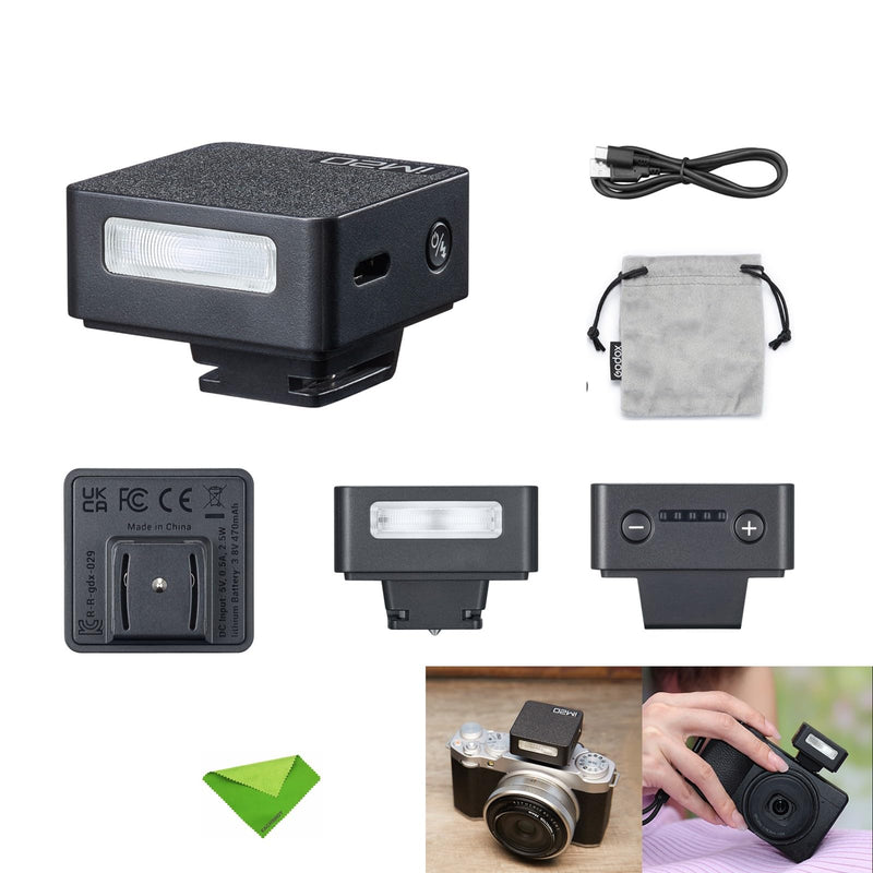 GODOX iM20 Mini Flash for Camera w/Built-in Battery, Conpact & Portable GN10/470 mAh USB-C Charging & Universal Hot Shoe Compatible with Sony zve10,zv1,a7iii/Ricoh gr3,gr3x/Fujifilm f1, NOT for ZV-1F Black