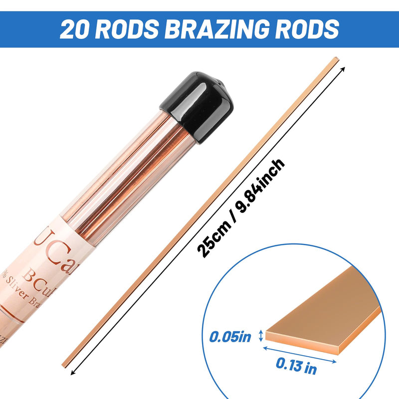 20 Sticks 5% Silver Solder Brazing Rods BCuP-3 Copper Phosphor Alloys Welding Rods 0.050" x 1/8" x 10" Brazing Rods BCuP-3 5% Silver Solder Copper Welding Rods