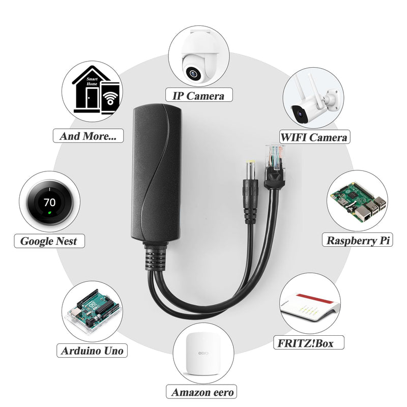 Active PoE Splitter 12V 1A Output with IEEE 802.3af Standard Compliant 10,100Mbps Power Over Ethernet Splitter Adapter for Security IP Camera CCTV Surveillance Device 5.5x2.1mm (PS5712P Black) 12V 1A PS5712P