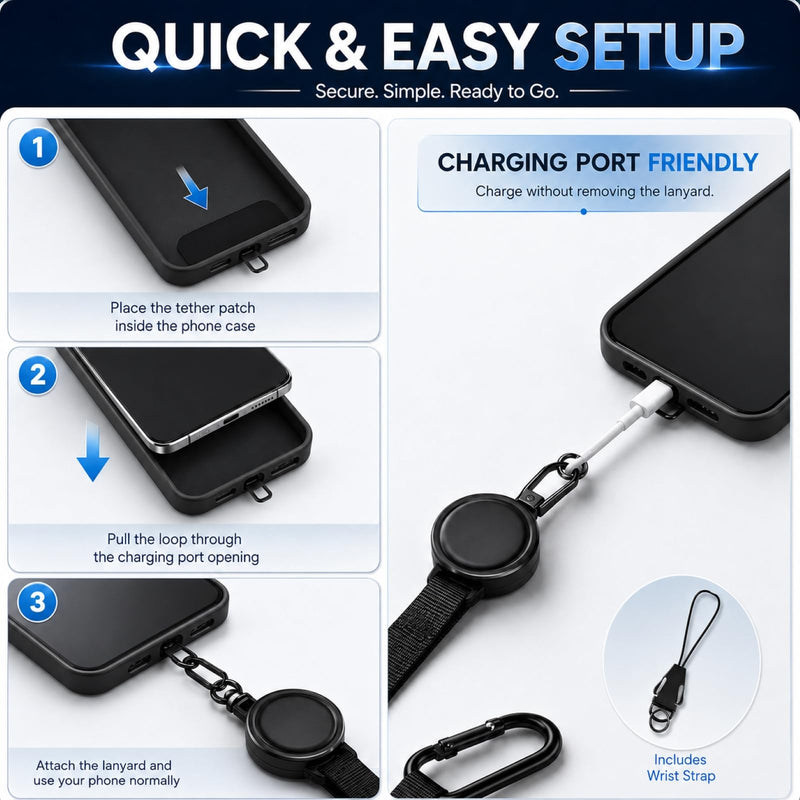 2 Pack Phone Lanyard Theft Strap Tether Generic Pickpocket Accessories Retractable Proof Tab Clip Chain Holder Cable Lock Cellphone Wrist Hiking Fishing Carabiner Travel Backpack Trail Ski Belt Black