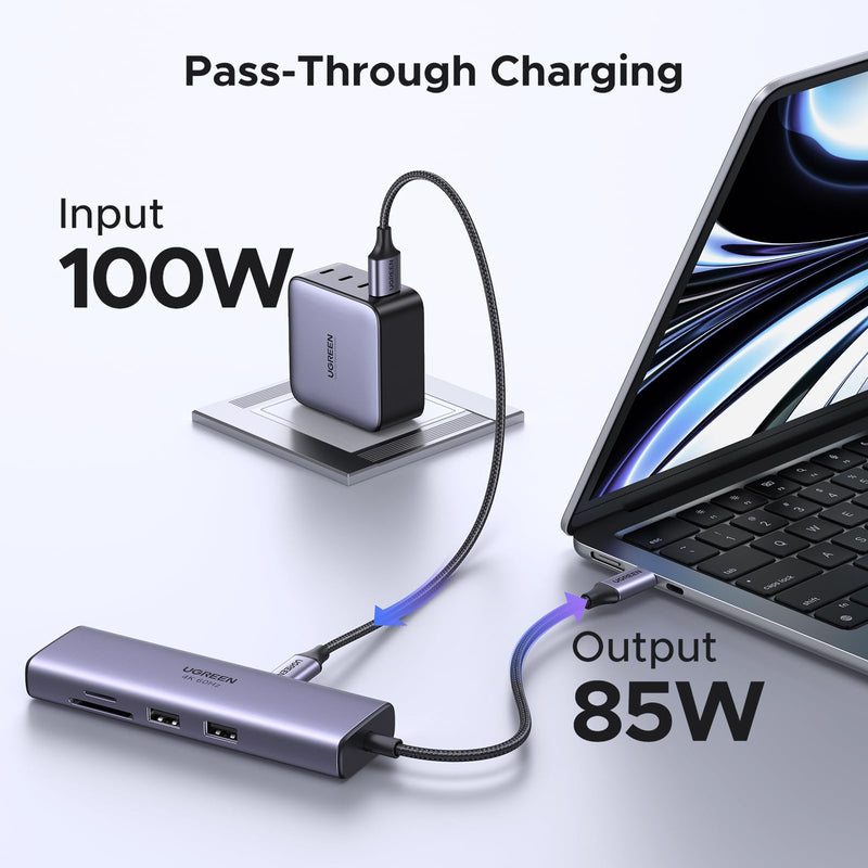 UGREEN Revodok 7 in 1 USB C Hub Gigabit Ethernet Adapter 4K@60Hz HDMI | 100W PD Charging, USB A Data Ports, SD/TF Card Reader Compatible with MacBook Neo/Pro/Air, iPad, Steam Deck 33 x 124 x 16 millimetre