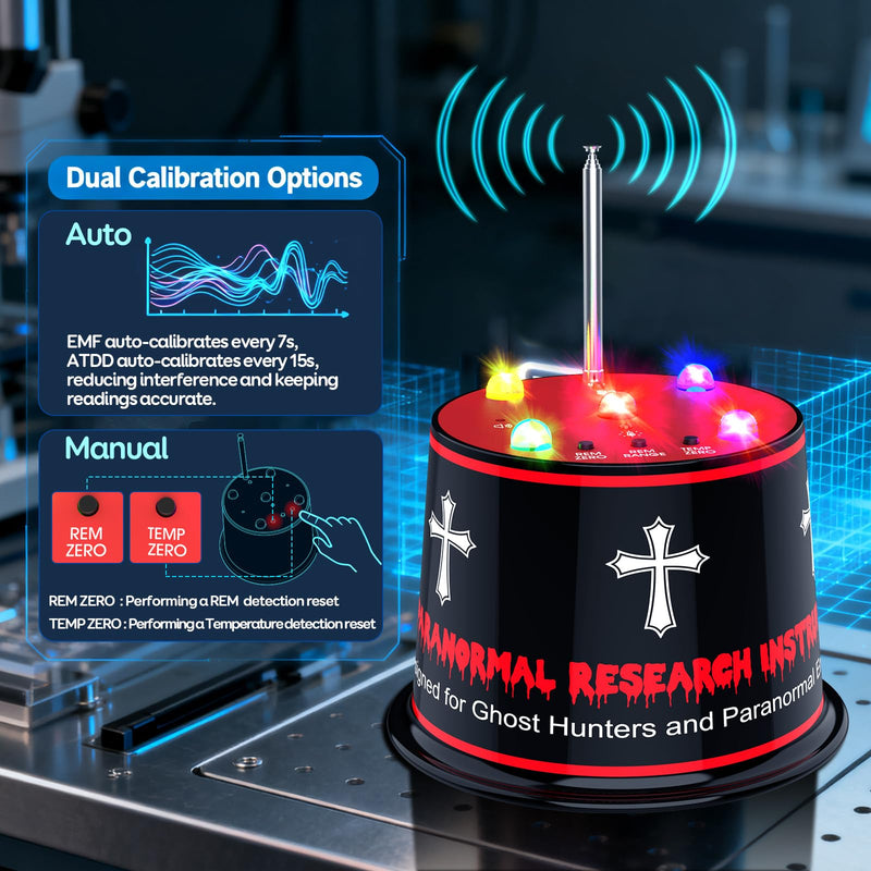 Advanced Ghost Hunting EMF Detector – Enhanced Magnetic Field Amplifier, ±1°C ATDD Temperature Tracking, Auto Calibration, 5-Level Sensitivity, 9V Battery Included 3.35 inch Height