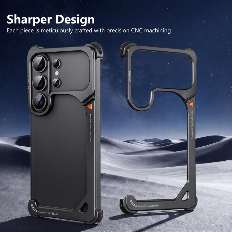 OATSBASF 9 Case for Samsung Galaxy S26 Ultra Bumper Case Metal Black | Aluminum Frame Slim Fit No Back Design, Compatible with MagSafe, Shockproof Protection, Minimalist Frameless Phone Case