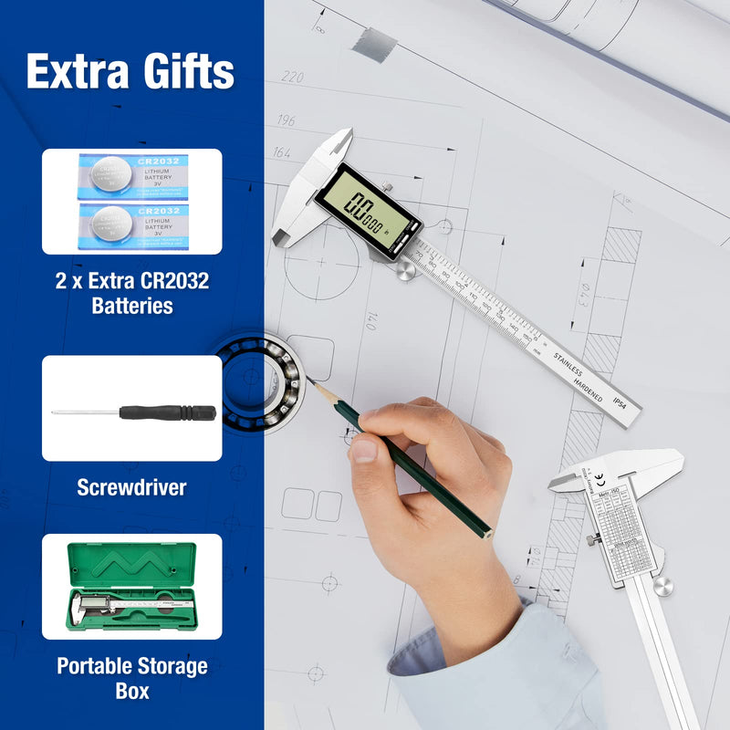 Electronic Digital Caliper 6", Professional Precision Micrometer Calipers, ±0.001"/0.02mm Accuracy, Large LCD Display, Stainless Steel Diameter Measuring for Woodworkers/Jewelers/DIY Projects 6inch