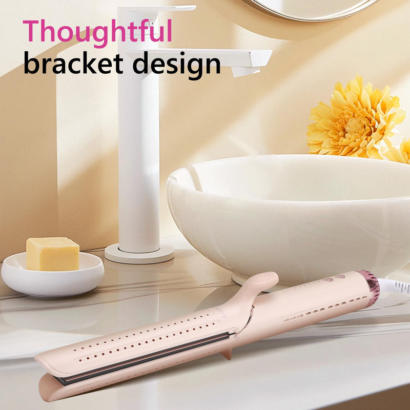 2-in-1 Hair Straightener and Curler Airflow Cool-Air Function, Pink | Cold Air Anti-Scald Dual Voltage Negative Ion Extended Ceramic 3D Floating Plates Blush