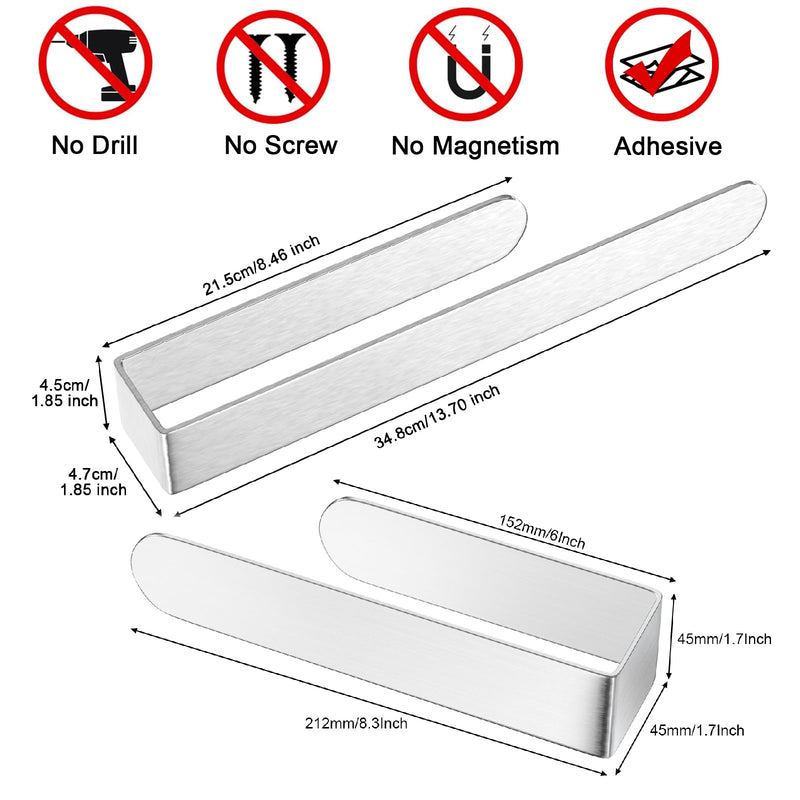 HUFEEOH Adhesive Hand Towel Holder, 8 Inch Sticky Towel Bar and 14 Inch Towel Holder Wall Mounted, Stainless Steel Kitchen Towel Holder Hand Towel Rack for Bahtroom Hotel RV Kitchen (Silver-8"&14”) Silver 2PC (8 Inch + 14 Inch)