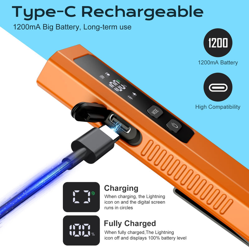 EDC Flashlight 4 in 1 Pocket Magnetic Slim Flat Flashlight High Lumens Work Light with Green Beam & UV Light & Warning Light Combo EDC Rechargeable LT-010 (Orange Color) Orange