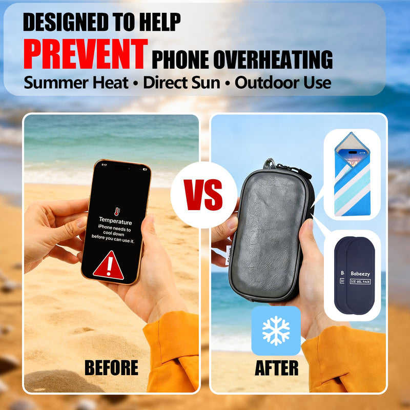 Thermal Phone Cooling Pouch for Beach & Pool iPhone Cooling Bag with 2 Reusable Gel Packs Prevent Overheating Phone Cooler Bag for Summer Heat Grey