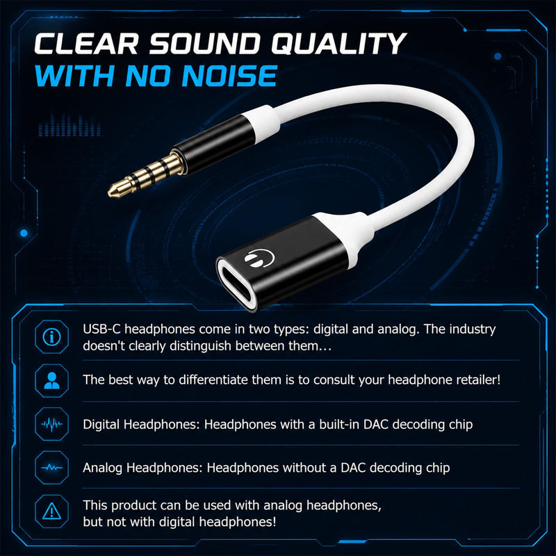 Headphone Jack Adapter, 3.5mm Male to USB-C Female Audio Adapter, Type-C to Aux Dongle for MP3 Players, CD Players, Laptops, Tablets, Smartphones, and Accessories (Black/White)