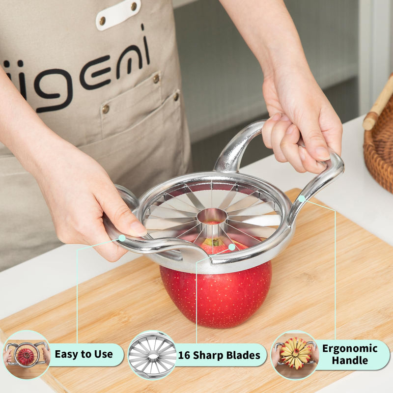 LIIGEMI 5.5 Inch Extra Large Apple Slicer,16-Slice Thin Apple Slicer and Corer,Cutter, Divider, Wedger for Fruits and Vegetables，Gifts for Mom，Sharp and Sturdy，Easy to Use 16-Blades Silver