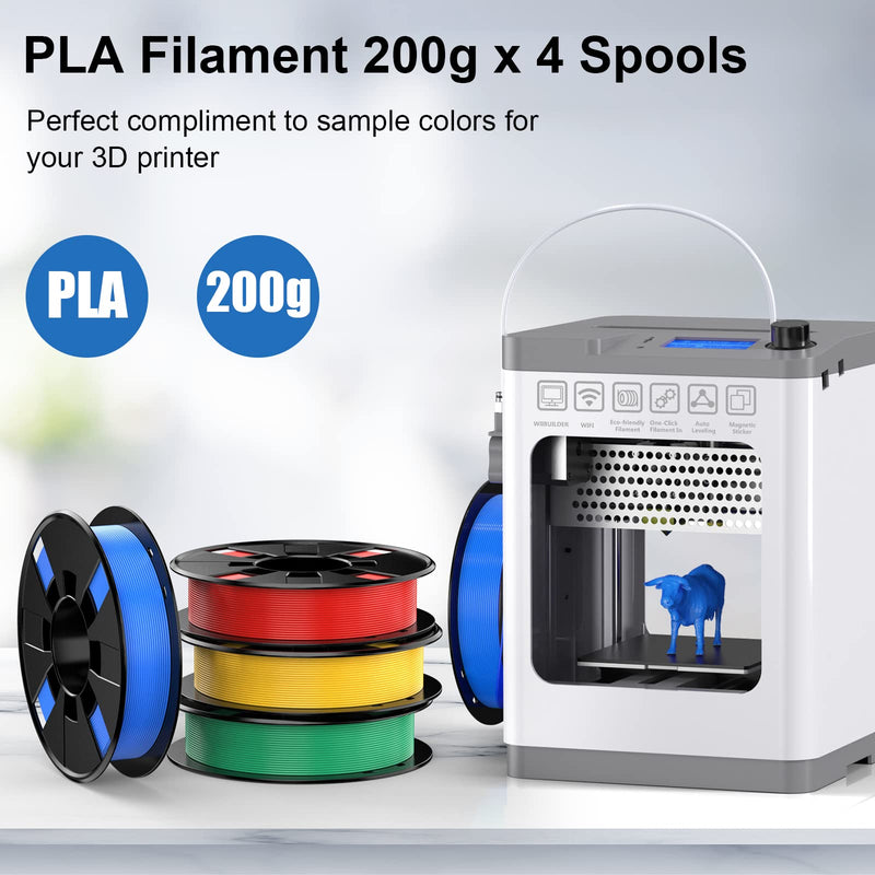 ENTINA 4 Colors PLA 3D Printer Filament Bundle, PLA Filament 1.75 mm for 3D Printers, Dimensional Accuracy +/- 0.02 mm, 200g x 4 Spools Set Red/Blue/Green/Yellow
