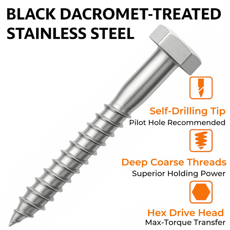 1/2 x 1-1/2 Lag Bolts, 20 PCs Heavy Duty 304 Stainless Steel Wood Lag Screws for Deck Framing Outdoor Projects, SS Hex Head 1/2 x 1-1/2" Silver