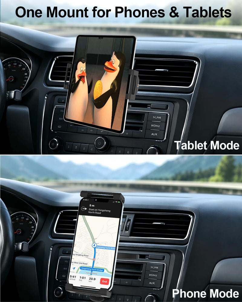 Metal Arm Car CD Tablet Holder, Sturdy CD Slot Car Tablet Mount | 360° Rotating Metal Arm, Thick Case Friendly, Anti-Slip Rubber Mat, Compatible with 6"-15.6" Large iPad Pro/Air/Mini & Phones