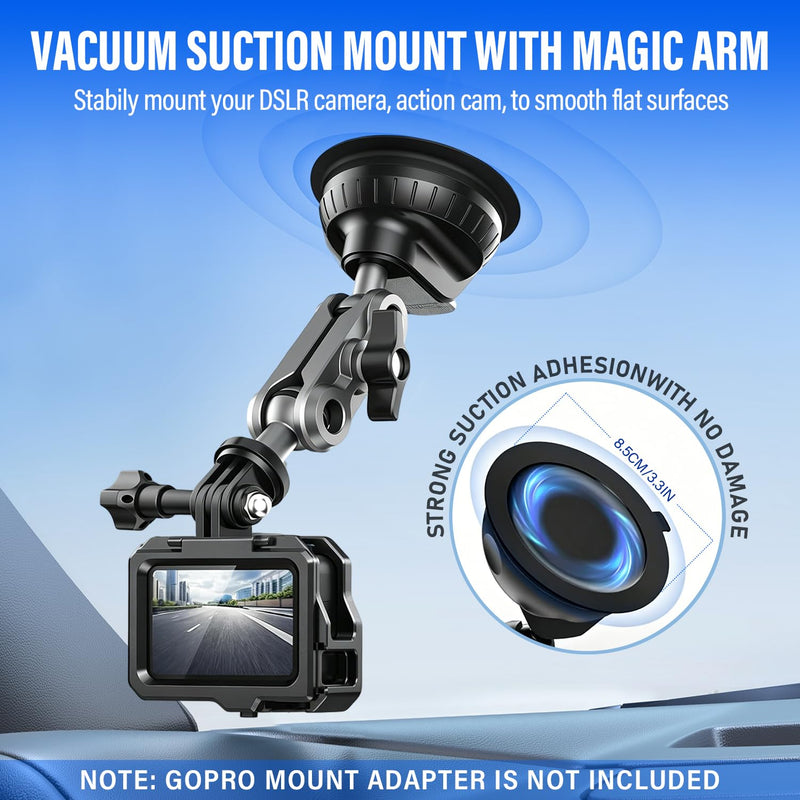 Suction Cup Mount for GoPro Hero 11/10 / 9,for DJI Osmo Action/Procket,for Insta360 X3,Compatible with for iPhone and Android Additions,Mount on Car Windshield Window Dashboard Boats Vehicle