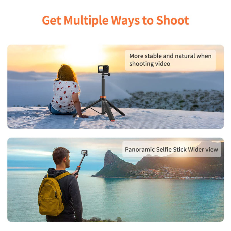 UURig Telescopic Selfie Stick Long with Tripod, Waterproof Hand Grip, for Insta360 GoPro Hero 10 9 8 7 6 5 4 3 2, Fusion, Max, Session, AKASO, SJCAM, DJI OSMO GoPro A0009