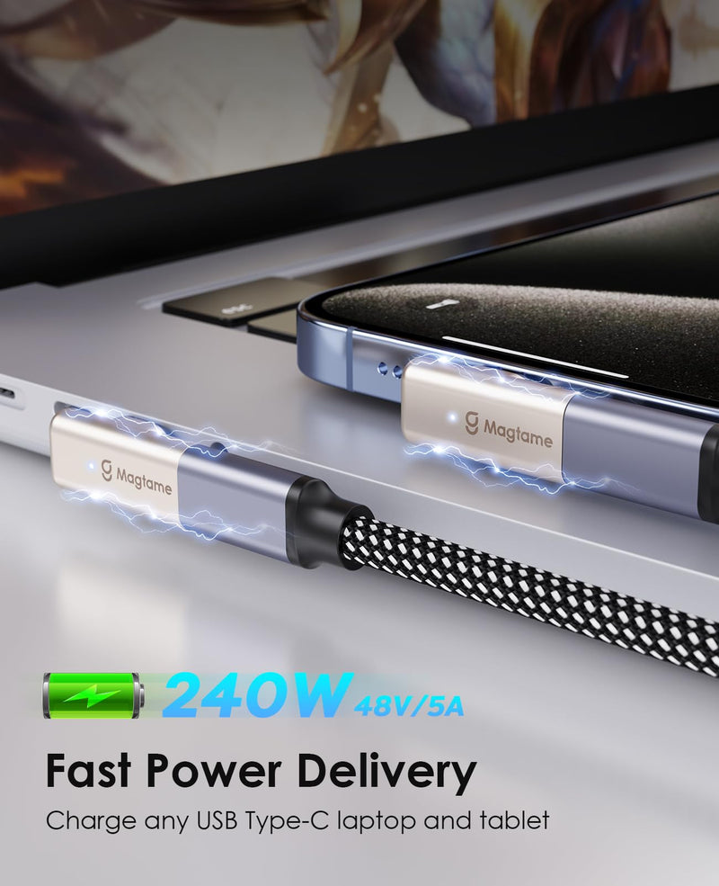 240W Magnetic USB C Male to USB C Female Adapter 90 Degree Right Angle, Type C Adapter Extender, 40Gbps 4K Video for Thunderbolt 3/4 USB4 Steam Deck, ROG Ally, Switch, PC, Tablet, iPhone 15 1 Pack 240W Right-40Gbps