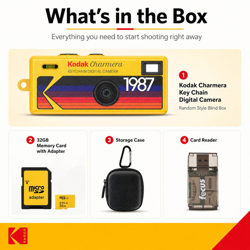 Kodak Charmera Key Chain Digital Camera Bundle | 32GB Memory Card, Storage Case, (4 items)