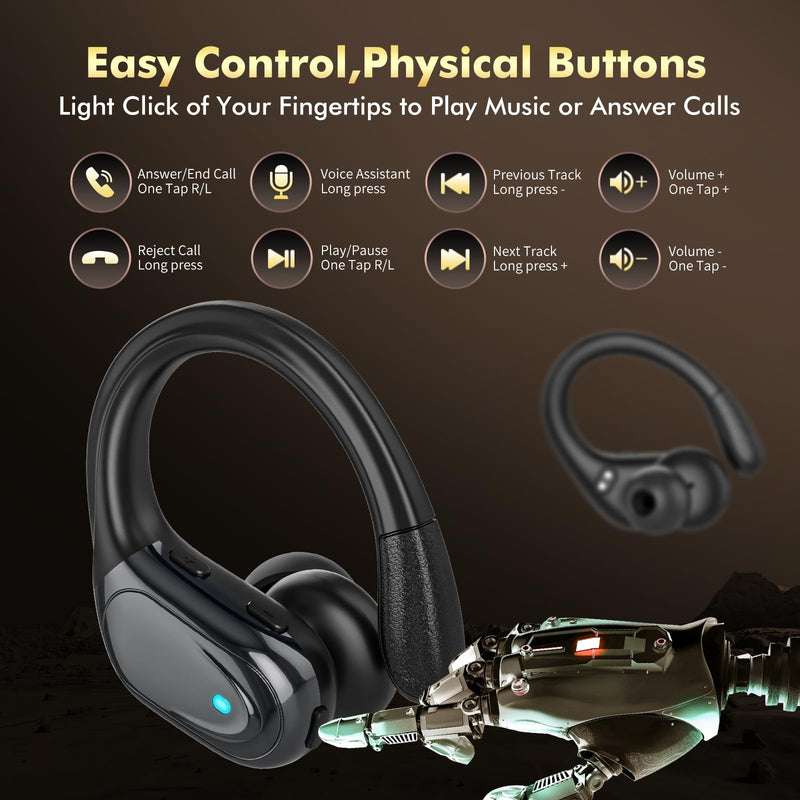 HAOYUYAN Wireless Earbuds, Sports Bluetooth Headphones, 80Hrs Playtime Ear Buds with LED Power Display, Noise Canceling Headset, IPX7 Waterproof Earphones for Workout/Running (Black) Black