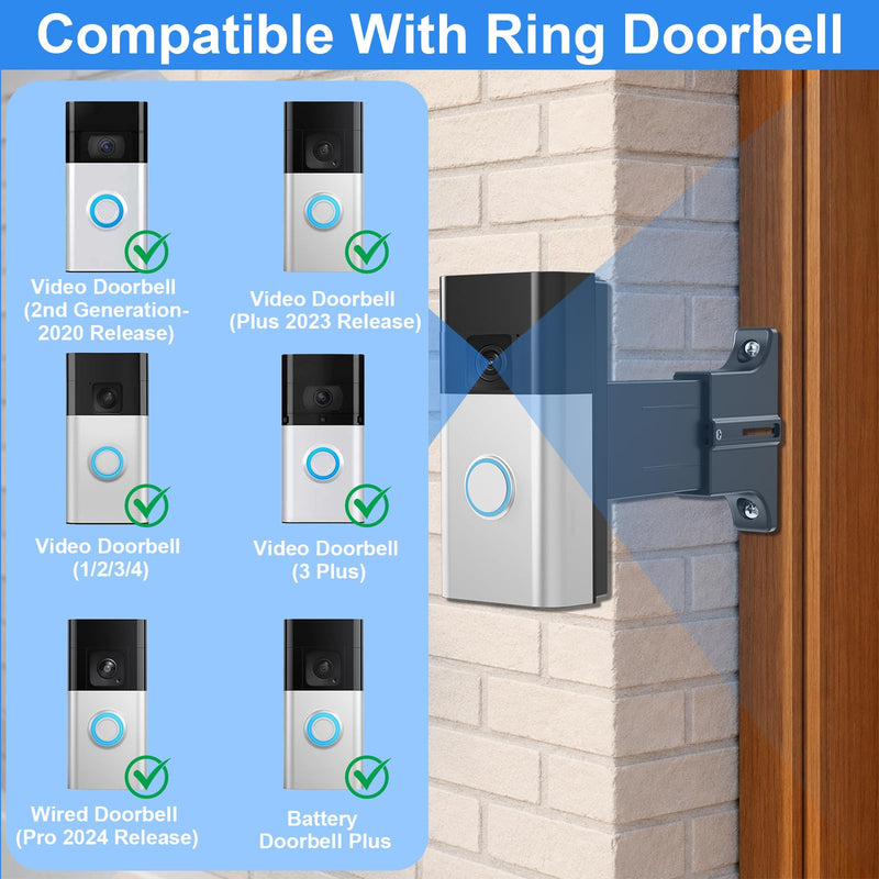 Adjustable 2" to 4.7" Doorbell Extender Mount for Ring (2nd Gen-2020 Release), Brick Mount Extension Doorbell Angle Mount, Brick Wall Mounting Bracket Holder Accessories for Wider View Ring doorbell mount