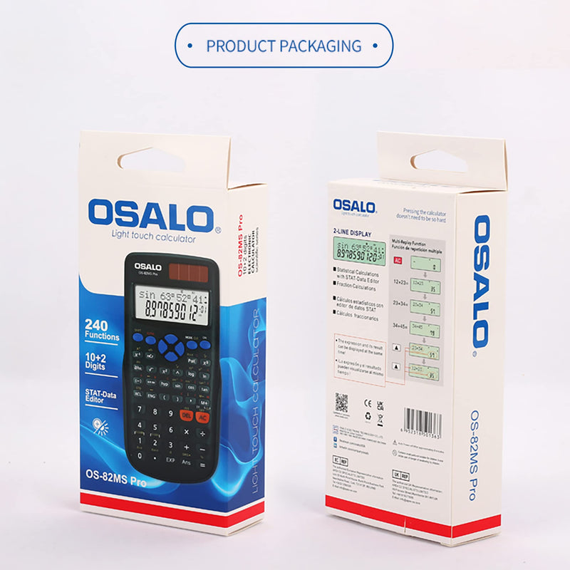 OSALO Scientific Calculator 240 Function 2 Line Basic Large Display Solar and Battery Calculators 10+2 Digits Written for Middle School Students College (OS 82MS Pro) OS 82MS Pro