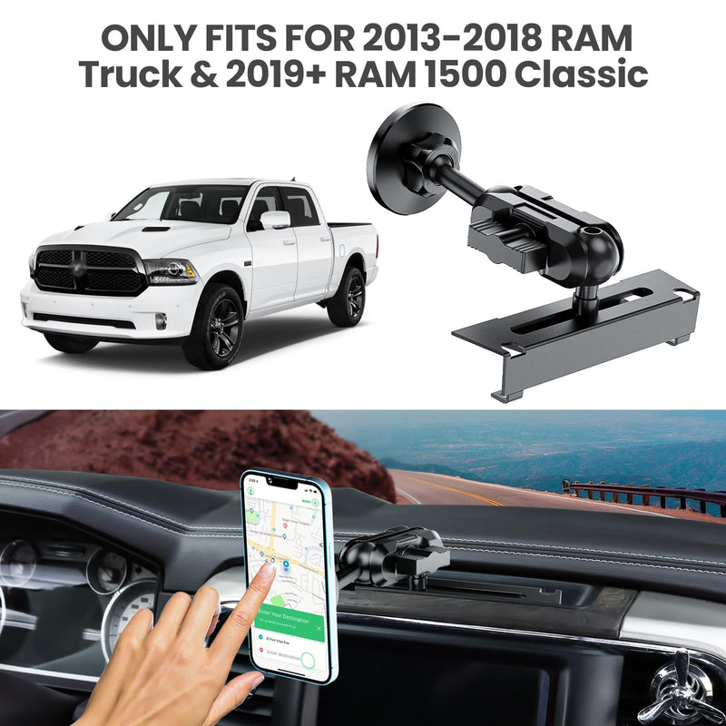 Stable Magnetic Phone Mount for Dodge RAM 2013-2018 Truck 1500 2500 3500 2019+ Truck 1500 Classic Metallic Cell Phone Holder for Car Dash