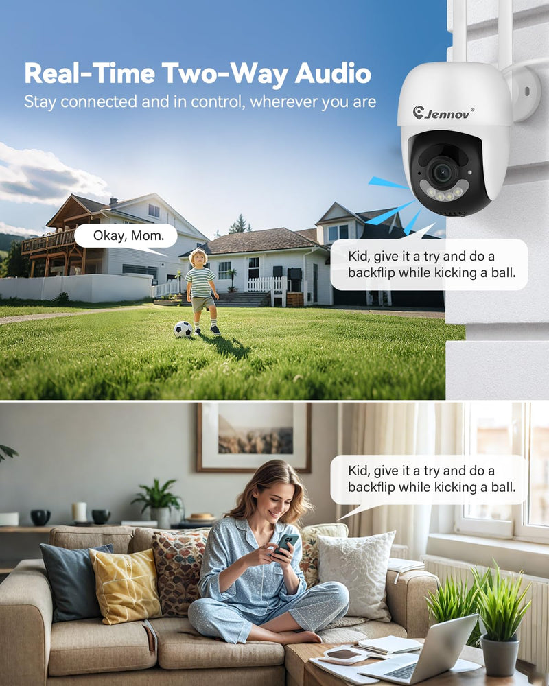 Jennov 5MP Wireless Security Camera System – Add-On Outdoor/Indoor Camera (Outlet-Powered)，Night Vision, Motion Detection, IP66 Weatherproof, No Subscription Required，Only Work with P48 System P48 Add On Camera