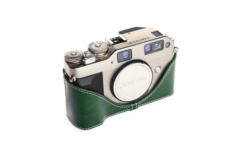 Contax G1 Case, BolinUS Handmade Genuine Real Leather Half Camera Case Bag Cover for Contax G1 Camera with Hand Strap (Green) Green