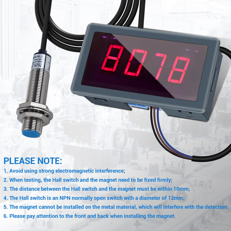 ICSTATION 4 Digital Red LED Tachometer RPM Speed Meter AC 110V-230V Digital Motor Tachometer with Hall Proximity Switch Sensor NPN for Lathe Conveyor Belt