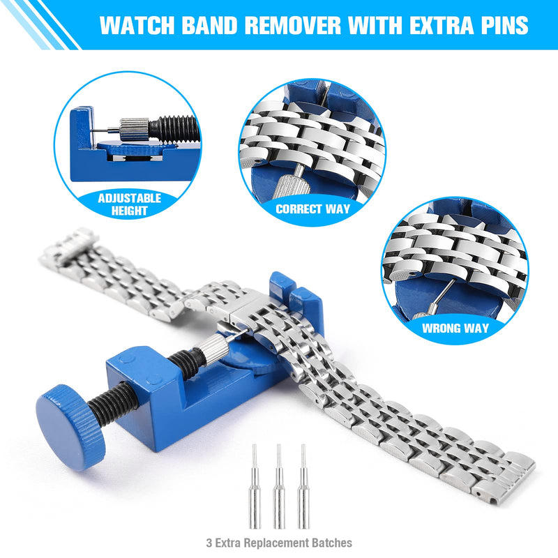 Watch Repair Kit, BYNIIUR Watch Battery Replacement Tool Kit, Watch Repair Tools & Kits, Watch Link Removal Tool Kit Watch Band Tool Set with Carrying Case, Watch Case Opener Spring Bar Tools Blue