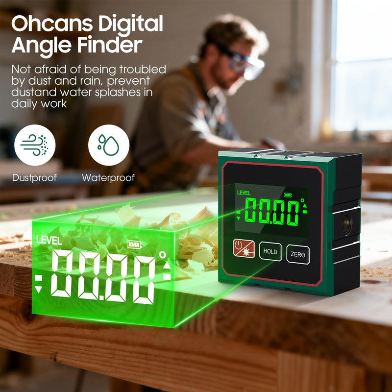Digital Angle Finder Magnetic Digital Level with Laser Angle Gauge for Table Saw&Woodworking, LCD Display Level Box Measuring Tool, Electronic Laser Backlight Inclinometer for Construction, Machinery