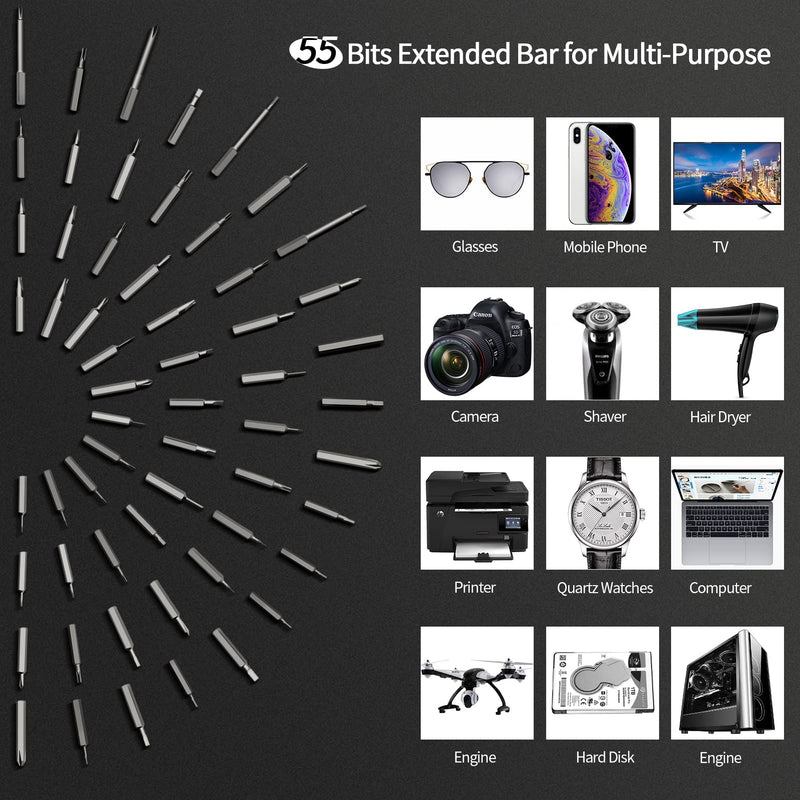Mini Electric Screwdriver - 3.7V Small Cordless Precision Screwdriver Set - 55 Precision Bits & LED Light & Magnetic Mat - Repair Tool for Electronics Phone Watch Camera Laptop 55 IN 1