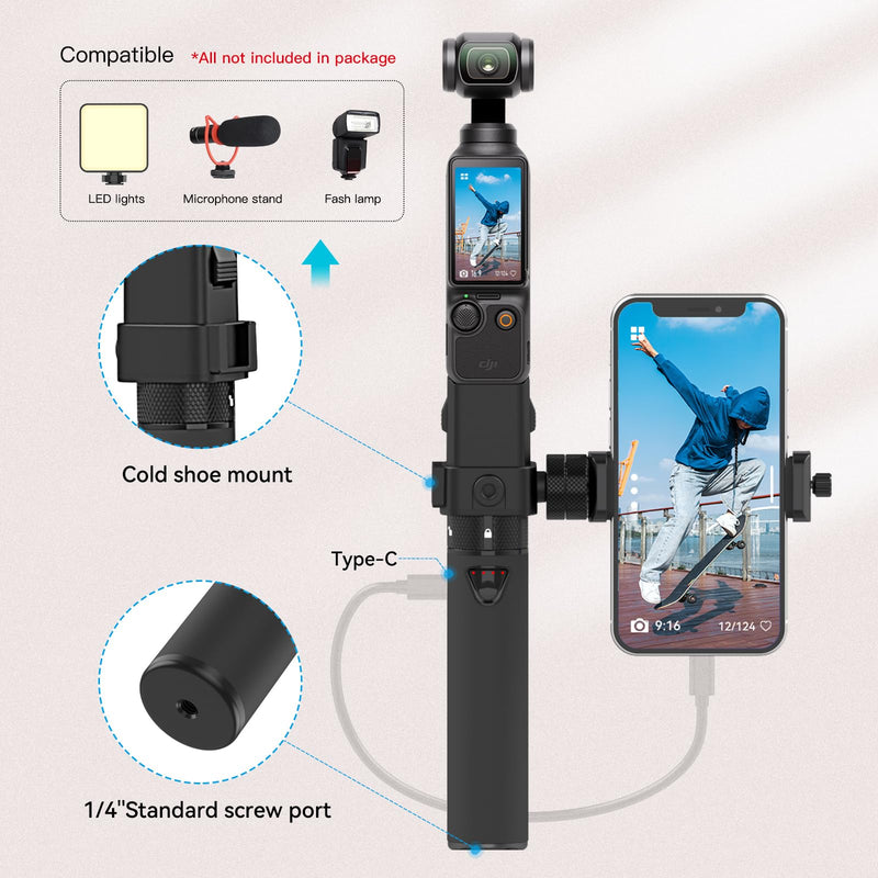 Smatree Portable Osmo Pocket 3 Power Stick (Power Bank) Compatible for DJI Osmo Pocket 3, Handheld Smartphone Holder Mount Bracket Only for DJI Osmo Pocket 3 Camera For Pocket 3(Upgrade Version)